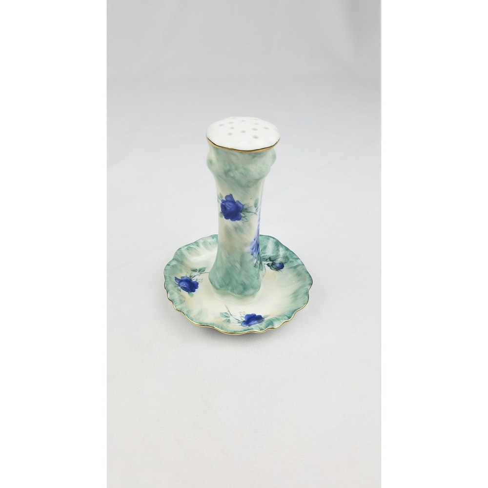 Vtg Betty Planter Porcelain Treasures hand painted hat pin holder blue flowers